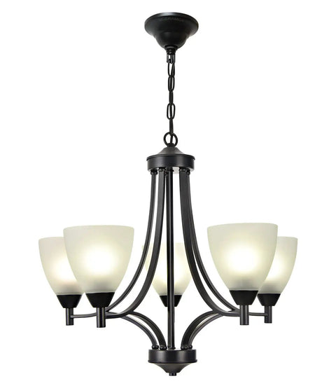 Dope Modern Farmhouse 5 Light Black Chandelier For Dining Room Kitchen And Living Room Industrial Rustic Pendant Light With Frosted Glass Shades