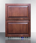 Top Shelf 24 Inch Two Drawer Freezer Stainless Steel Body Commercial NSF Certified built-in with wooden doors