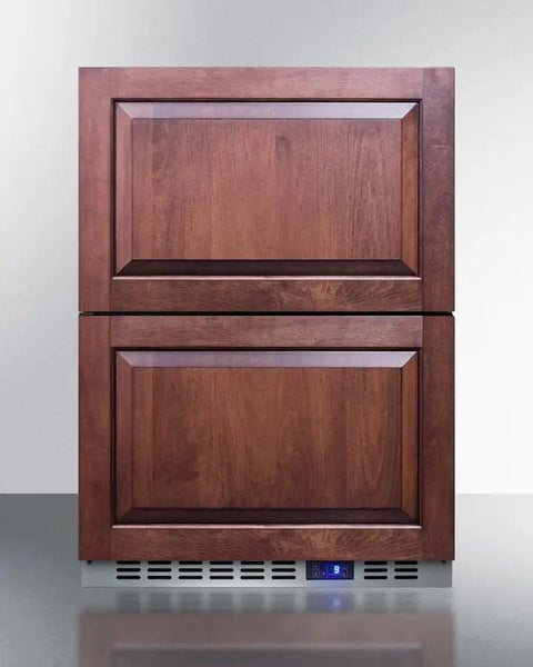 Top Shelf 24 Inch Two Drawer Freezer Stainless Steel Body Commercial NSF Certified built-in with wooden doors