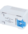 Adjustable 0-60 C Mechanical Thermostat With Normally Closed Switch For Heaters Fans And Control Circuits Rotary Dial Temperature Control For Precise Activation Trigger Easy Dial Setup Auto Shutoff And Safe Startup. White plastic DIN rail thermostat side view