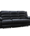 Faux Leather Manual Reclining Sofa With Hidden Cup Holders, 3 Seat Overstuffed Armrests, Easy To Clean And Built For Maximum Chill, Black
