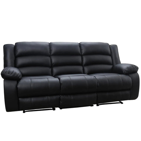 Faux Leather Manual Reclining Sofa With Hidden Cup Holders, 3 Seat Overstuffed Armrests, Easy To Clean And Built For Maximum Chill, Black