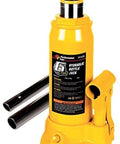 Kick Butt Lifting With This Heavy Duty Six Ton Hydraulic Bottle Jack Built Tough From Drop Forged Alloy Steel Professional Workshop Essential Tool All Day Long Auto Repair Garage Ready, yellow bottle jack with handle and two lift tubes.
