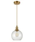 Modern Brass Seeded Glass Pendant Light With Dimmable Hanging Fixture Handblown Clear Glass Shade With Tiny Bubbles Warm Brass Finish