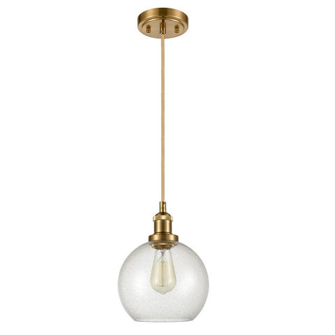 Modern Brass Seeded Glass Pendant Light With Dimmable Hanging Fixture Handblown Clear Glass Shade With Tiny Bubbles Warm Brass Finish