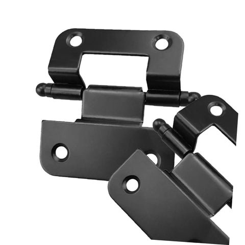Cabinet hinge set, black metal, self-closing; close-up view, 10-pack for kitchen/bathroom doors