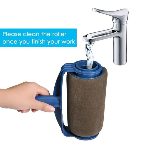 Game Changing No Sweat Paint Roller And Pro Grade Brush Kit for cleaning roller under faucet with water.
