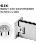 Badass Brass Frameless Shower Room Glass Door Clamp With Top Shelf Chrome Finish For Bathroom Adjustable Ninety Degree Pivot Hinge showing detailed hinge mechanism.