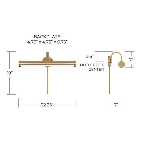 Dimensions of Capital Lighting 658211MA Morgan Wall Sconce Photo Light, 19" H x 22.25" W, Matte Brass with integrated LED.
