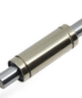 Close-up of nickel plated LM12LUU bearing on linear shaft