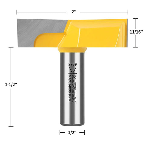 Heavy Duty Pro Grade One Half Inch Shank 2 Inch Diameter Bottom Cleaning Router Bit For Mortising And Spoil Board Surfacing