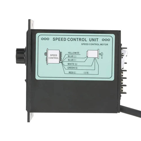 Side view of 400W AC 220V Motor Speed Controller Regulator with forward and backward drive, wiring diagram visible on panel.