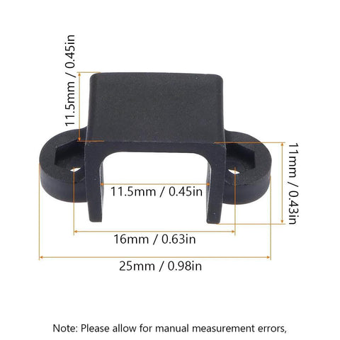 BE-TOOL black motor mounting bracket for N20/N30 geared motors with screws and nuts; front view shows 25mm overall width.