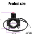 Slick CNC Universal Motorcycle Kill Switch Toggle dimensions showing 2.05in height and 1.77in width, with 23.62in wire.