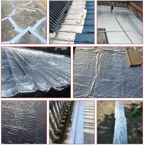 Heavy Duty Self Adhesive Waterproof Asphalt Tape For Swift Roof Patch Repairs applied on various roof surfaces in multiple angles.