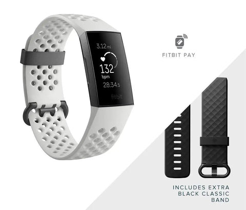 Charge 3 SE Fitness Tracker With Graphite White Silicone Band Bundle One Size Fits Most Includes Small And Large Bands