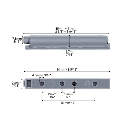 Push To Open Door Opener Latch With Screws 20 Pack Soft Close Cabinet Damper Hardware dimensions and details image.