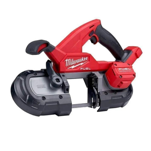 Ultra Light 18V Cordless Band Saw With Brushless Motor And Constant Power Tech Delivers The Fastest Cuts In Its Class For Portable Tough Jobs On The Jobsite, No Hype in a red and black design, side view