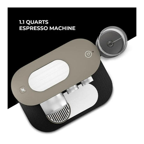 Top view of Prime Smart Espresso Machine Pulling Killer Shots On The Fly With Bluetooth App Sync Rotating Dial in sleek anthracite grey.