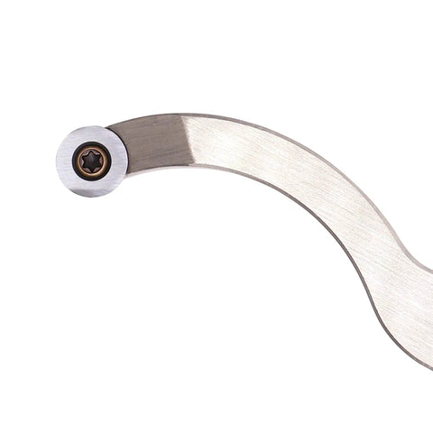 Carbide-tipped swan-neck wood turning hollowing tool with 12mm round carbide insert, close-up view