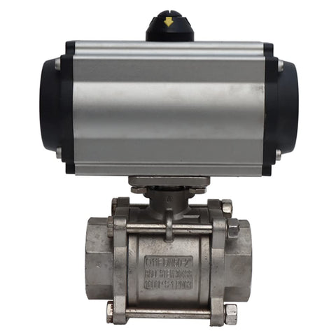 Three Piece 2 Inch Pneumatic Actuated Ball Valve With Threaded Ends 304 Stainless Steel Double Acting Globe Valve For Automatic Control System Heavy Duty Flow Control