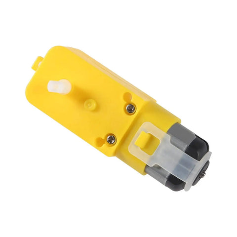 Close-up of yellow dual shaft motor from 18Pcs Four Wheel Drive DC Gear Motors Kit For Arduino DIY Smart Car Projects Dual Shaft 3V To 6V Operation High Torque