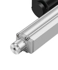 Heavy Duty DC 24V Linear Actuator With 2500N Thrust For Industrial Automation, Smooth Quiet Motion, Pro Grade Electric Actuator For Lifts, Tables, Machinery And Robotics; silver metal housing, close-up