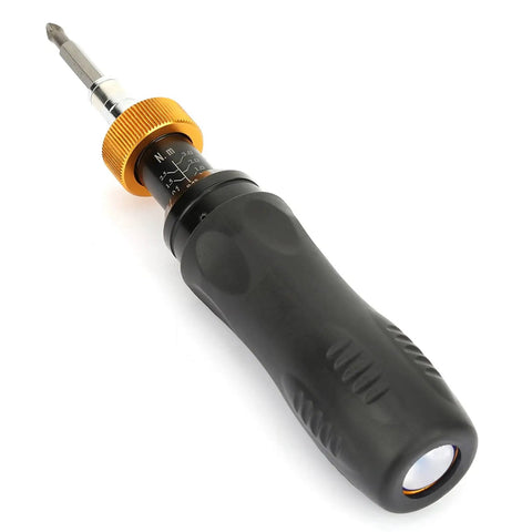 Precision Screwdriver Set With Auto Stop, 0.5-3 Nm Range, RTD-3 Driver, Hex Socket Connector, Wrench Style Handle, Includes 2 Screw Bits For Circuit Boards And Tiny Electronics, Ergonomic Grip, Versatile Bit Connection For Electronics, black handle
