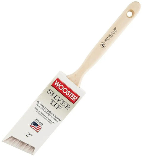 Silver Tip 2 Inch Angle Sash Paintbrush Set Of 6 For DIYers Pro Grade Quality With White And Silver Finish Birch Hardwood Handle
