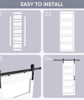 Sliding Glass Barn Door 30x84 Inches with 5 Ft Hardware Kit and Handle Included in white shown in assembly steps.