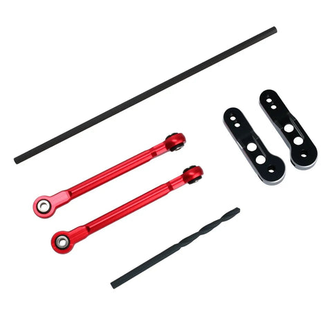 Aluminum Alloy Front And Rear Torsional Sway Bars Linkage Set For 1 To 7 UDR Upgrades Beefed Up Front And Rear Sway Bar Linkage Replacement CNC Machined Lightweight Durability Upgrade Kit For Dialed In Stability And Handling, red and black RC parts