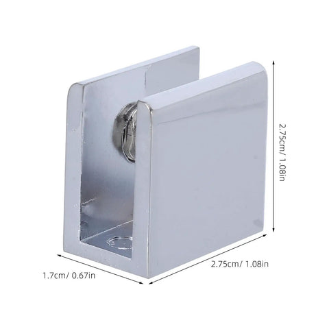 Close-up of a zinc alloy clip from No Drill Glass Shelf Brackets Set 4pcs for 8 to 10mm thick shelves, scratch-free fixed design.