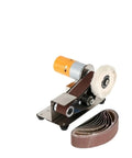 Mini Electric Belt Sander With Grinder Set Perfect For DIY Polishing And Sharpener Tasks features compact stainless steel design.