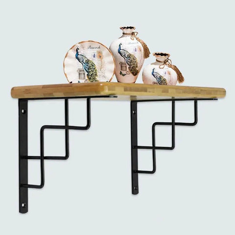 Heavy Duty Metal Wall Shelf Brackets Built Tough To Level Up Your Living Area With A 90 Degree Right Angle Design supporting a wooden shelf.