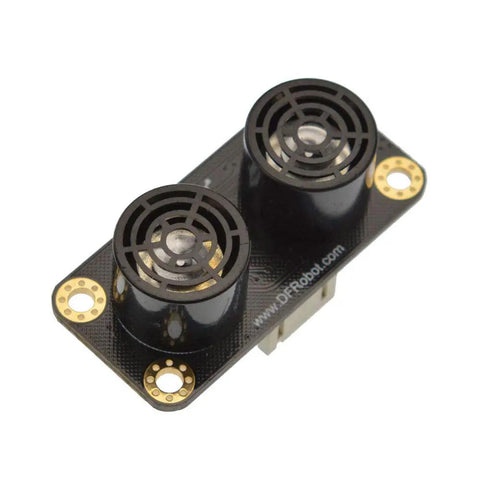 Front view of URM09 I2C Ultrasonic Sensor Module for Quick and Easy Distance Readings on Arduino and Raspberry Pi, dual sensor design.