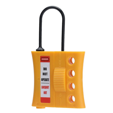 Heavy Duty Four Hole Safety Lockout Hasp For Industrial Power Isolation And Tagout Crafted From Corrosion Resistant Nylon Abs With No Sweat Setup Process And Rock Solid Multi Padlock Grip