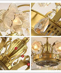 Vintage Retro Ceiling Fan With Crystal Light Fixture And Remote Control For Living Room Dining Bedroom intricate crystal and floral details