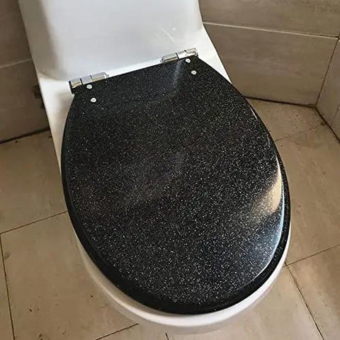 Heavy Duty Thickened Resin Toilet Seat With Silent Slow Close Lid And Ergonomic Rounded Contour on white toilet bowl.