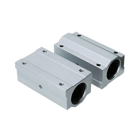 Rugged Aluminum Linear Motion Ball Bearings Paired With Slide Bushing Blocks For SCS8LUU SCS10LUU SCS12LUU showing two aluminum slide bushings