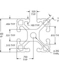 Technical drawing of 15 Series 1.5 Inch By 1.5 Inch T Slotted Aluminum Extrusion For DIY Projects 24 Inch Long Lite Clear Anodized Finish 6063 T6 Versatile Linear Rail Guide System For Maker Spaces And Custom Machinery with dimensions labeled.