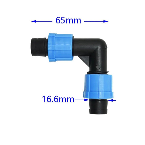 25Pcs 16mm Drip Tape Connectors Kit With Elbow End Plug Straight Tee Water Splitter Fittings Adapters For Garden Irrigation Systems No Leak Quick Install Plastic Hose Lock Nut elbow connector, 65mm, 16.6mm