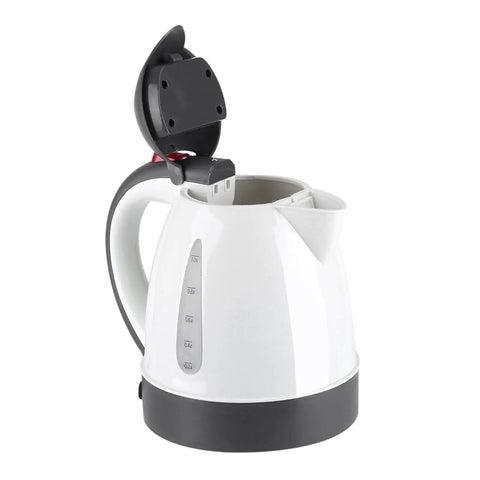 1000ML 12V Portable Car Kettle And Electric Water Heater With Cigarette Lighter Plug For Road Trip Ready Tea Coffee Brewing And No Sweat Hot Drinks On The Go, white kettle with lid open