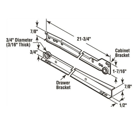 Top Shelf Bottom Mount Drawer Slides For Rv And Mobile Homes Fresh White Powder Coated Finish showing detailed dimensions and brackets.