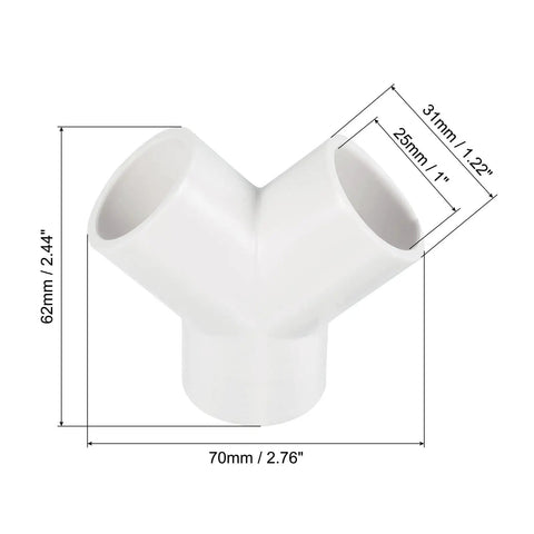 Front view of 2 Pack 25mm PVC Pipe Fittings 3 Way Y Shape Water Tubing Connectors Union for Garden Irrigation and Home Aquarium