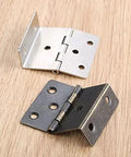 Two Pack Zinc Alloy Cabinet Door Hinge Set 43 By 17 mm Vintage Style Furniture Hardware in antique bronze and silver finishes shown on wood