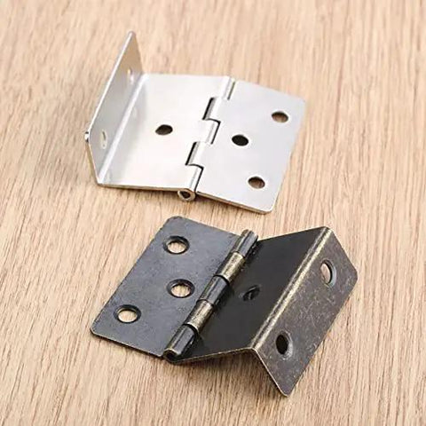 Two Pack Zinc Alloy Cabinet Door Hinge Set 43 By 17 mm Vintage Style Furniture Hardware in antique bronze and silver finishes shown on wood