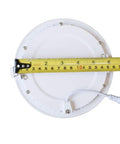 Back view of LED Recessed Panel Light 6 Inch 12W Ultra Thin Round with Driver, showing diameter with measuring tape, non-dimmable 6000K cool white