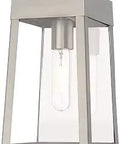 Outdoor Wall Lantern 1 Light Brushed Nickel With Clear Glass Panels, front view, silver finish, bulb not included, brass construction