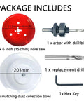 Moretopgood 6 Inch HSS Bi-Metal Hole Saw Kit With Arbor And Dust Bowl for precise cutting, includes hole saw, arbor, and dust bowl.
