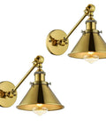 2 Pack Swing Arm Wall Light With Adjustable Brass Finish Sconce And Cone Shade Industrial Vintage Wall Lamp Mounted Lighting Fixture